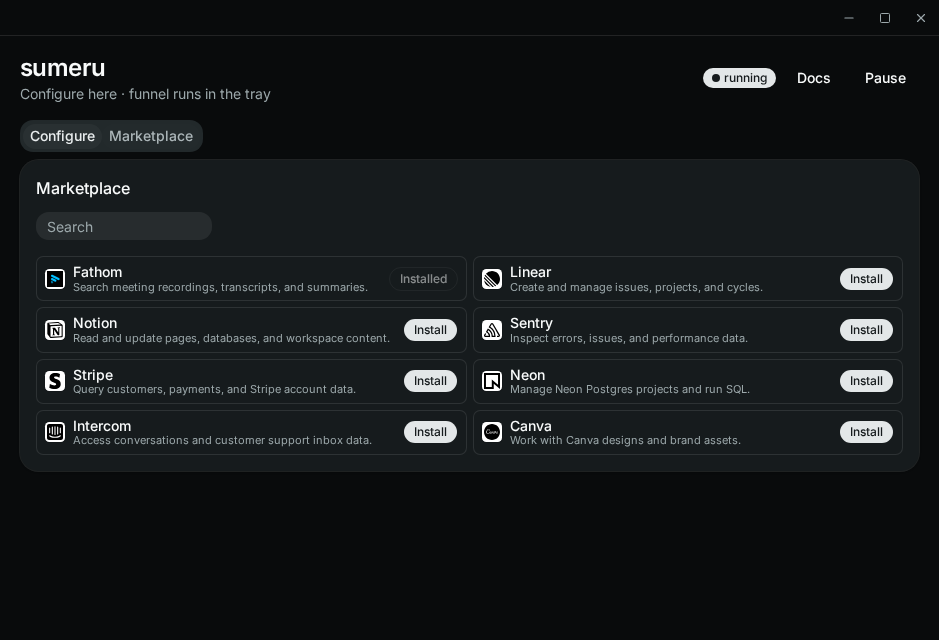 Marketplace tab with curated providers and Install buttons